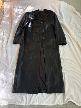GRLFRND Black Long Leather Trench Coat